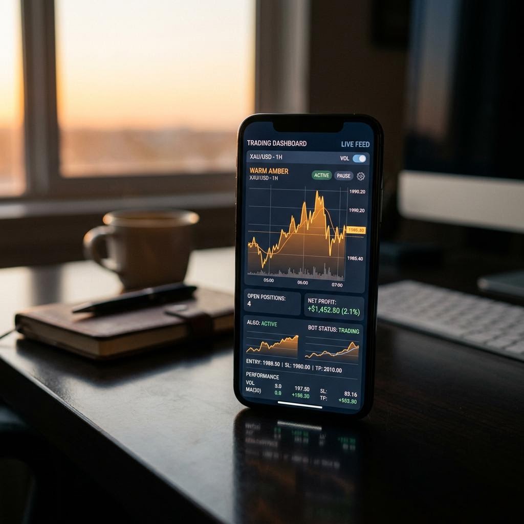Manto Investorio mobile trading interface with live algorithmic metrics